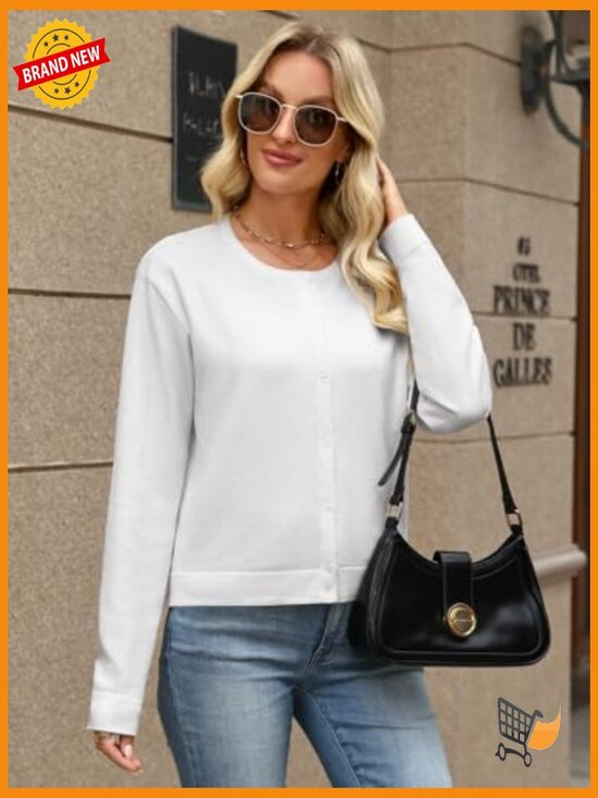 Cropped Cardigan Sweater Lightweight Bolero Shrug Button Down Long Sleeve Top - Picture 3 of 7